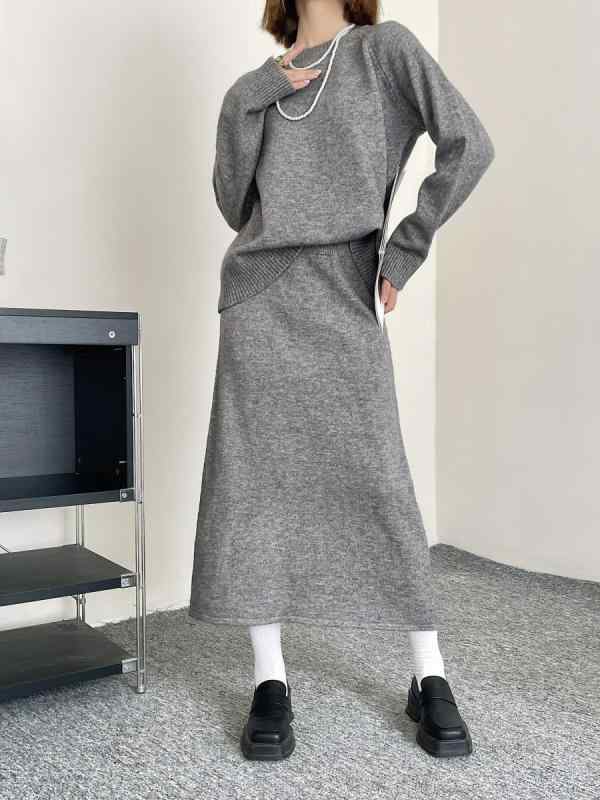 レディース 編み物プルオーバー ロングスコート 仕掛ける 秋冬 ゆったり心地好い うつり変わり図案化 ポリエステル 長袖 黒いこと 薄墨色 象牙色 ゆったり影ぼうし 通い 普段使い走り 軽さ 伸縮性 吸湿速乾 長め丈 膝下丈 膝丈 レディースファッション-その他