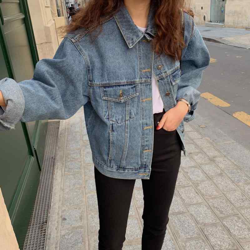 レディース デニム ジャケット コート 女性用 コットン 素材 長袖 翻領 デザイン ルーズ フィット スリム 効果 学生向け 通勤 スタイル 気質 春夏 秋冬 通年 普通 厚み ミディアム 丈 純色 パターン ホワイト ブルー カラー クラシック 復古