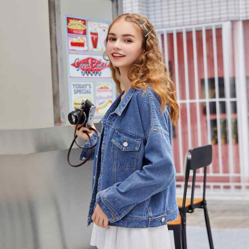 レディース デニム ジャケット 飛行員 ショート コート 棒球 トップス ブルー コットン プリント 通勤 気質 スタイル 軽量 伸縮性 普段使い カジュアル
