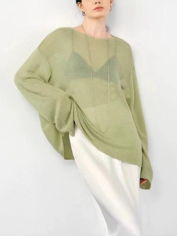 レディース トップス シャツ Tシャツ 夏 接触冷感 薄手 長袖 透け感 レース 切り替え デザイン ルーズフィット 巻き上げ裾 シンプル モノトーンカラー グレー グリーン ホワイト ブラック レイヤード インナー 部屋着 普段使い 吸湿速乾 軽量 再