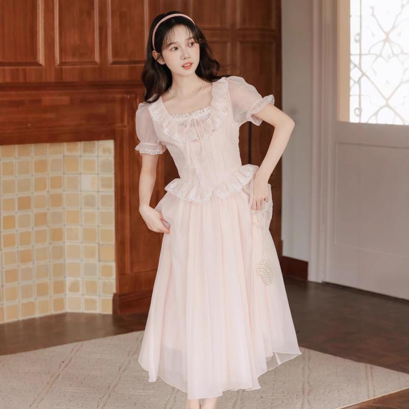 衣裳 お嬢さん 2025夏 フレンチお嬢さん スピード競技 ロング御召しもの 姫御前 スコート 泡泡袖 連衣裙 雪? 純色 蕾?工業 中長 姫御前 スコート 方領 短袖 高腰 綿織物 30%以下 重工 姫御前 さくら色 耳あたらしい 愛くるしい 表現スタイル 愛くるしい風