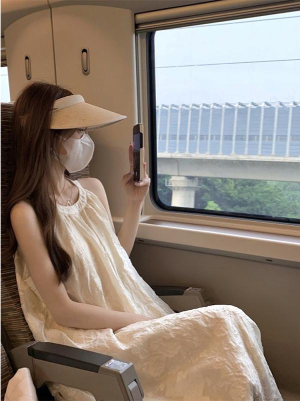 衣装 レディース 無袖 吊り紐 杏色 長丈 A伝達ルート ご機嫌酉の方角 丸首 後押し食い違い 単色 提花 ポリエステル 返り咲き風 夏 海岸地帯 砂浜 度假 たまり場 決まり 表現スタイル 心地好い 軽さ 冷やりとした 通気性 似つかわしい 成人女性 服 ロングスコート 分かりやすい デザ
