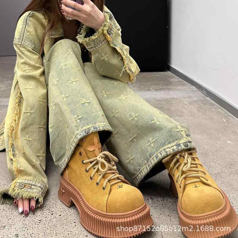 ワイドパンツ デニム コットン 直筒 ロング 低腰 加工 春 復古 ブルー ガーデン ストリート ヨーロッパ 無弾性 潮人 花柄 織り込み 普段使い 軽量 伸縮なし 女性用|フォークBR