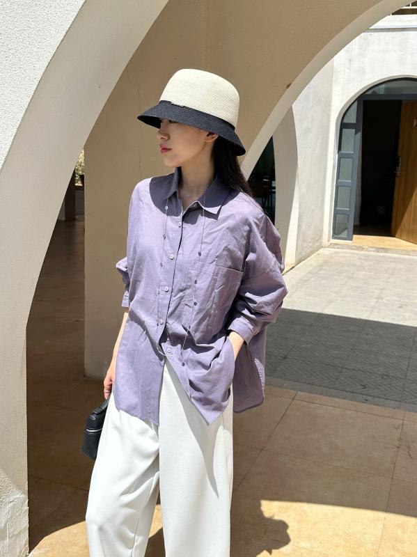 レディース プルオーバー 長袖 綿織物 向こう見ず 透気 大衣嚢 うつり変わり 防晒 緑 米杏 紫 人となり 通い 都市 好いたらしい 休? 夏 2025 トップス-その他-レディースファッション