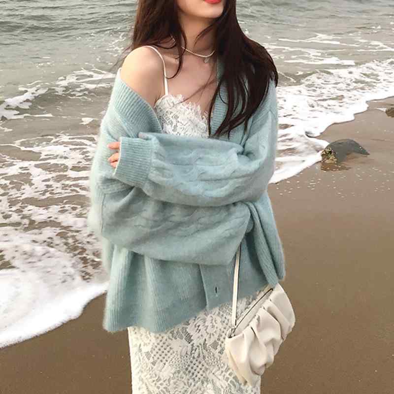 ジレー レディース 絨毛 モヘヤ 混紡 ゆったり 編み物 開き 春 もの柔らか 厚地の外套 惜しみ無い 表現スタイル 毛衣 厚地の外套 Vのど首 長袖 単色 純一無雑色合い 生新しい 甘め お姉さん風 ヴァニラペパーミント 香草ハッカ ペパーミント緑であること 口さかしい もの柔らか原料品 日常使い走り 春服 その他-トップス-レディースファッション