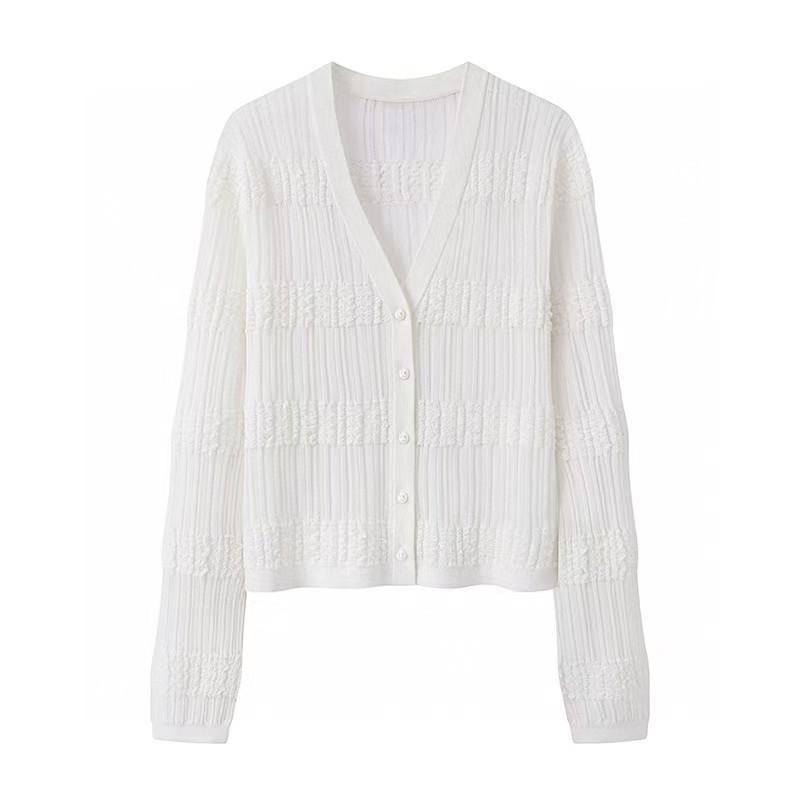 編み物 ジレー レディース 白 Vのど首 長袖 夏 春夏 慵?風 通い 人となり 生まれ変わり衣料繊維 70-80% うつり変わり 免? 平平凡凡たる丈 50-65糎 単排扣 名取り草 オール陽気 軽さ 伸縮性 通い用 普段使い走り お座敷着 トップス-レディースファッション
