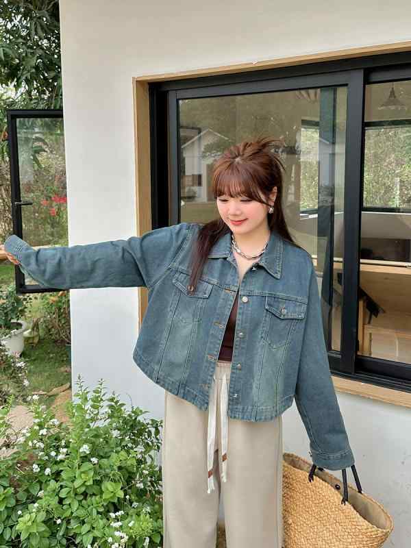 レディース 厚地の外套 短かめ 牛仔上衣 返り咲き ゆったり つけ加える大きさ 成人女性用 綿織物 伸ばすこと 青み 長袖 翻領 街頭表現スタイル 潮人 三春 中厚 シングル天下太平