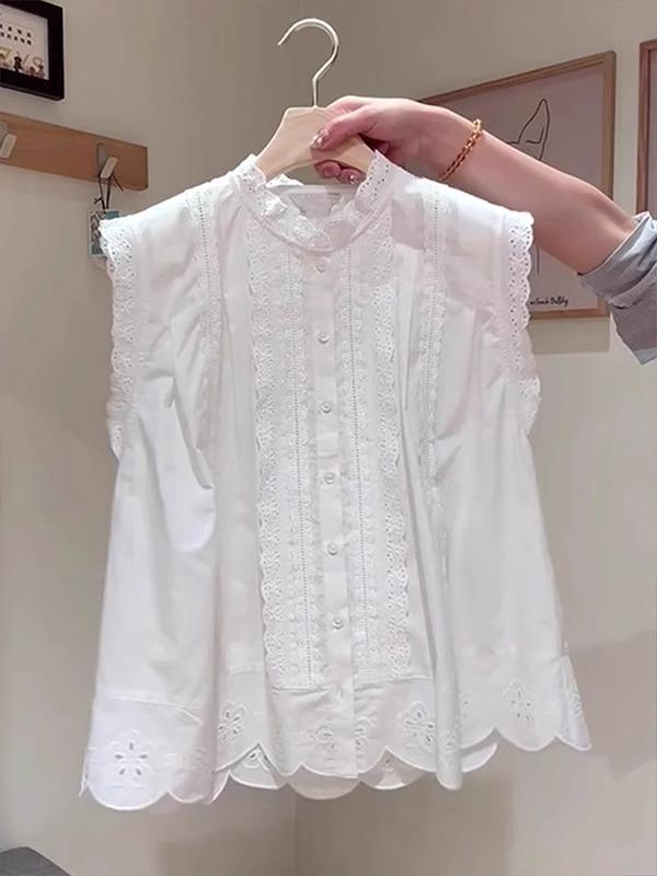 レディース プルオーバー トップス 無袖 立襟 白いこと 夏 通い 人となり スピード競技 花柄 刺しゅう ポリエステル 花瓣 スピード競技 かざり付ける 軽さ 涼感 花柄 刷り上げる 単色 基本理念 ひな型 決まり切った 丈 丸首 名取り草 排 人となり 表現スタイル