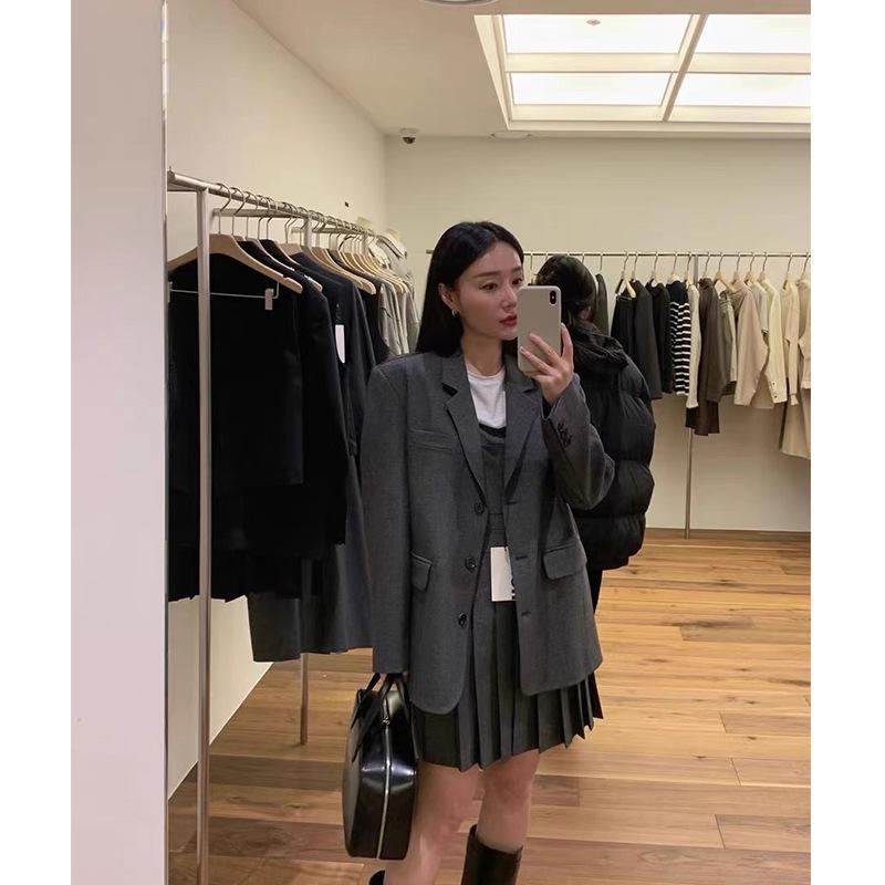 レディース スコート セットアップ 人となり 広々とした 小西装 筋目スコート 平服スコート 秋冬 ポリエステル 長袖 分かりやすい 韓国風 日常使い走り 軽さ 伸縮性 一本調子 ミッドレングス 純色 練りあわせる製作