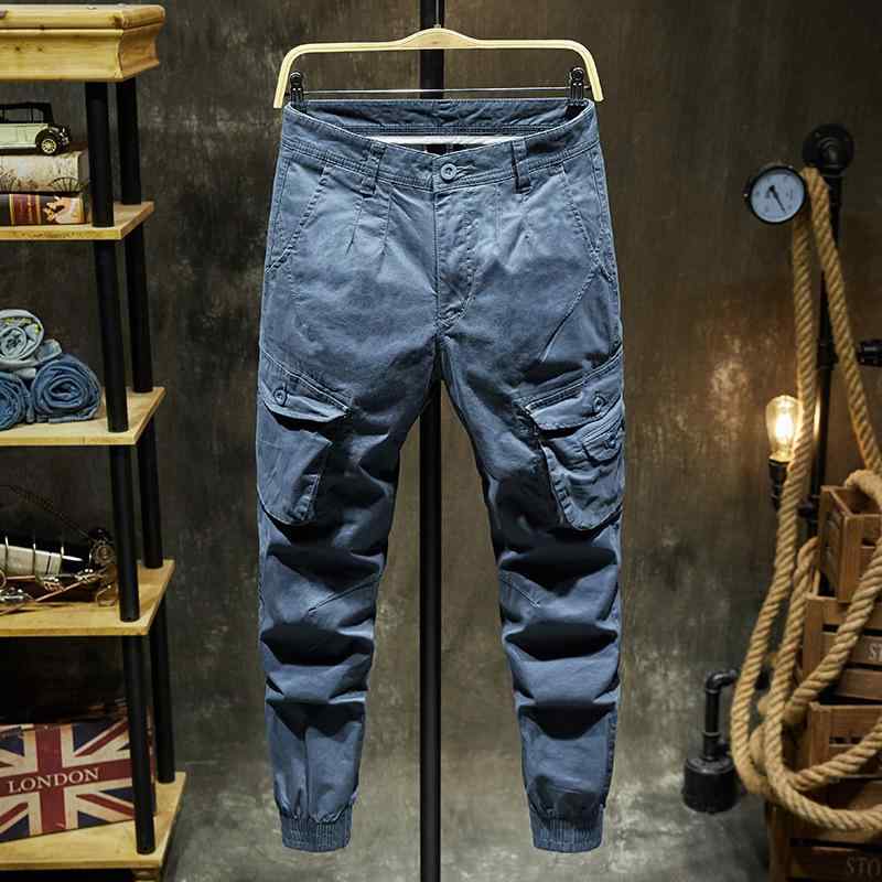 工装パンツ メンズ 束脚 ワイド レギュラー 長丈 中腰 無腰帯 紐留め 普通厚 純色 春秋 コットン 80% 青年 ユース カジュアル 細脚 ノーアイロン 切り替え 微弾力 多ポケット 迷彩 柄 かき 黒 青 グレー グリーン カーキ コットン素材 軽｜フォークBR