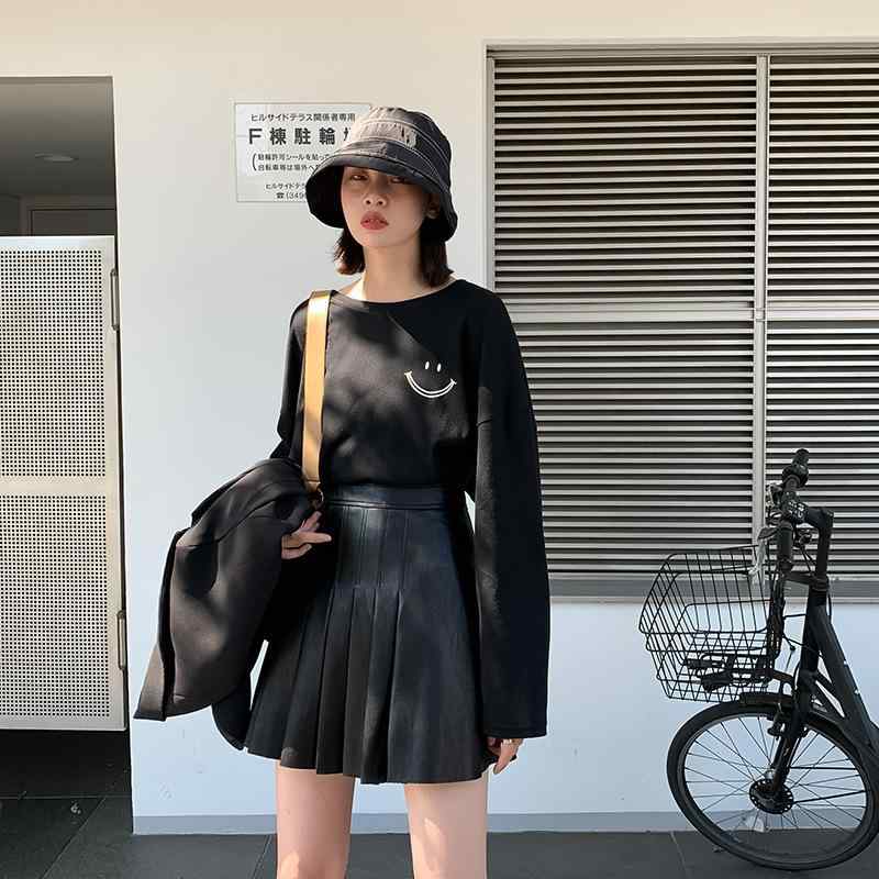半身スカート レディース 秋冬 羊皮 高腰 スリム 包み込み Aライン プリーツ 短丈 真皮 黒 通勤 気質 切り替え 無弾性｜フォークBR