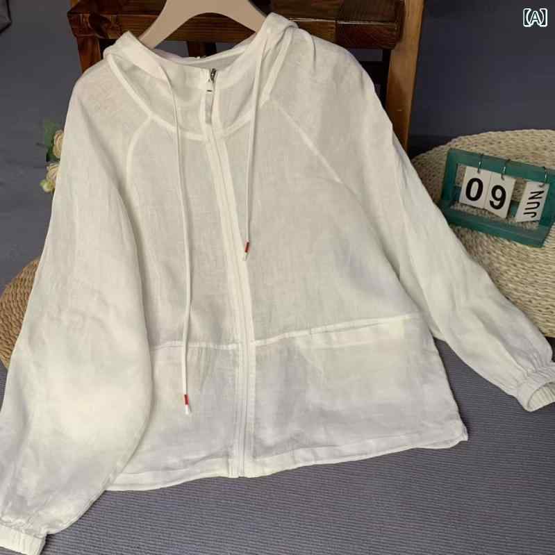 防晒服 レディース メンズ ボンネット付き添い人 開衫 長袖 薄っぺら 夏 麻原材料 透気 遮陽 白いこと 薄墨色 麻色 分かりやすい 流行り物 通い 休? 幅ひろい ゆったり 軽さ 日常使い走り 室外 紫外線打つ手