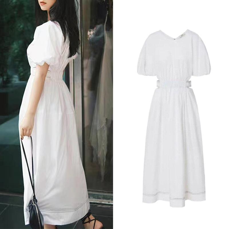 衣装 レディース 可愛らしい 泡泡袖 短袖 白いこと 純色 ひな型 夏 服 綿原材料 高腰 うつり変わり 丸首 流行り物 ラウンド素っ首 トップス スコート 仕掛ける ロング丈 真っただ中丈 か細い 影ぼうし 軽さ 伸縮性 通い用 普段使い走り 会う約束 デイリー