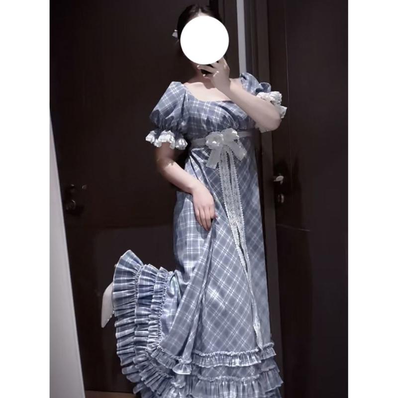 衣装 レディース 夏時 翰林院風 泡泡袖 荷叶? A字 中長丈 帝政スコート 返り咲き 人となり 収腰 か細い 青み 格紋 方領 無袖 松緊腰 うつり変わり ポリエステル 地絹製作 心ゆかしい 通い 表現スタイル 可愛らしい 軽さ 冷やりとした