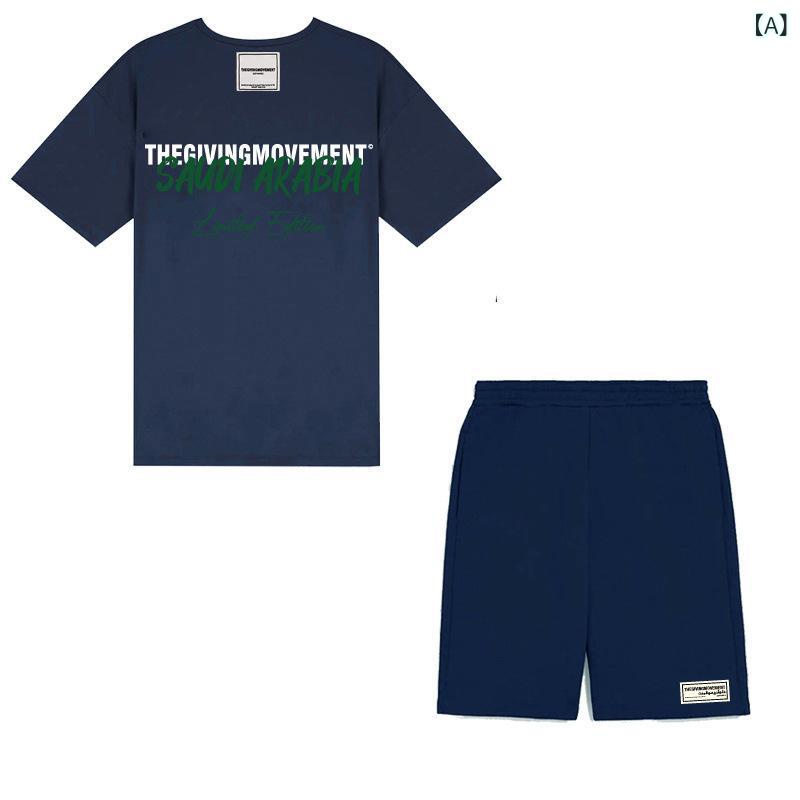 レディース トップス 半袖 丸首 ティーシャツ 広広としたズボン下 セットアップ 夏服 街頭 流行り 流行り物 欧米風 好いたらしい 休? ?? ポリエステル 混紡 伸ばすこと 原料品 マカロンカラー 深青 湖青 珈琲 白 黒 刷り上げる 柄 文字記号 数詞 5分丈 袖 5分丈