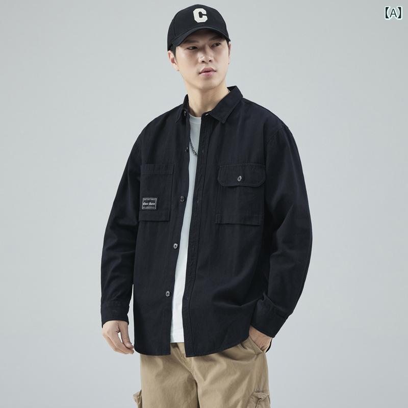 メンズ 長袖 プルオーバー トップス 綿 原料品 透人となり 韓国風 開衫 広広とした 影ぼうし 下げ翼色合い 長袖 無地 朦々たる 衣嚢 事細やかに うつり変わり 産業 年月 春夏 秋冬 黒 白 軍緑 緑 茶 休? 表現スタイル 兄ちゃん 向け メンズ 長袖 工装 風 プルオーバー コッ