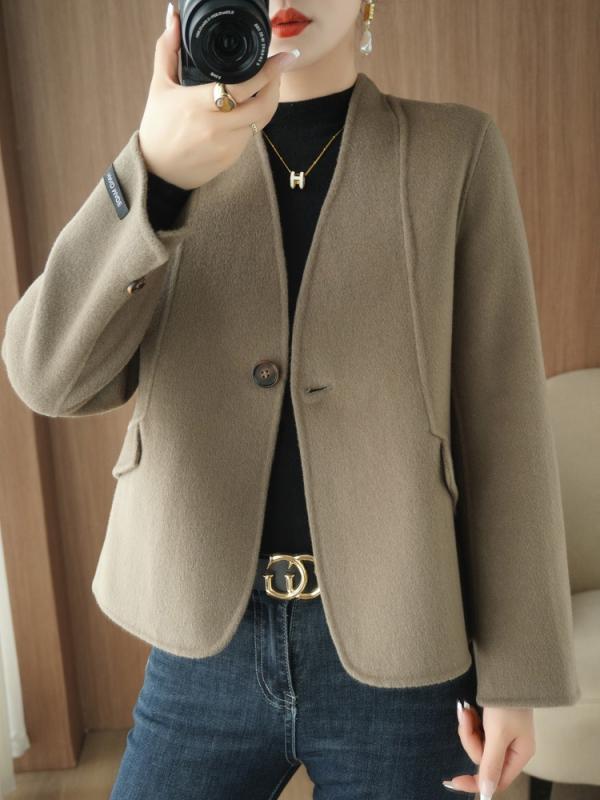 Vのど首 毛糸厚地の外套 レディース 通い アウター ベージュ 薄墨色 紫 黒 M L XL L XL L M L XL M XL