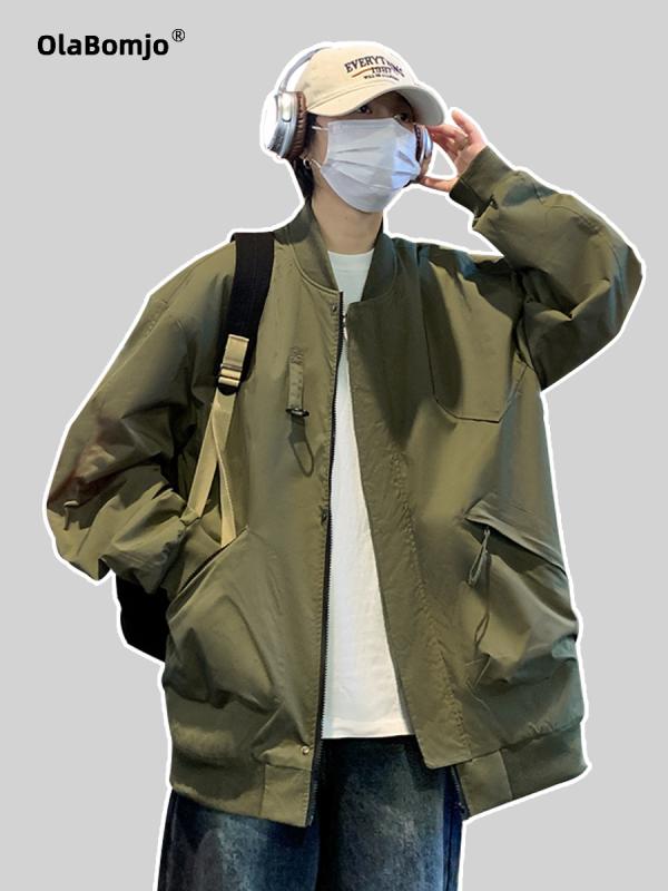 メンズ 上衣 秋 アウター 心地好い 美式返り咲き 今めかしい ゆったり 工装 ?松 翻? 拉? ?色 聚??? 日常 多口袋 外穿 ?袖 M L XL 2XL 3XL 4XL 5XL 6XL