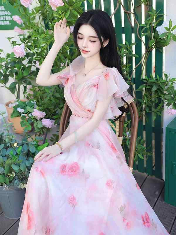 衣装 レディース 夏 たまり場風 V素っ首 短袖 花柄 森系 フレアウター 1509