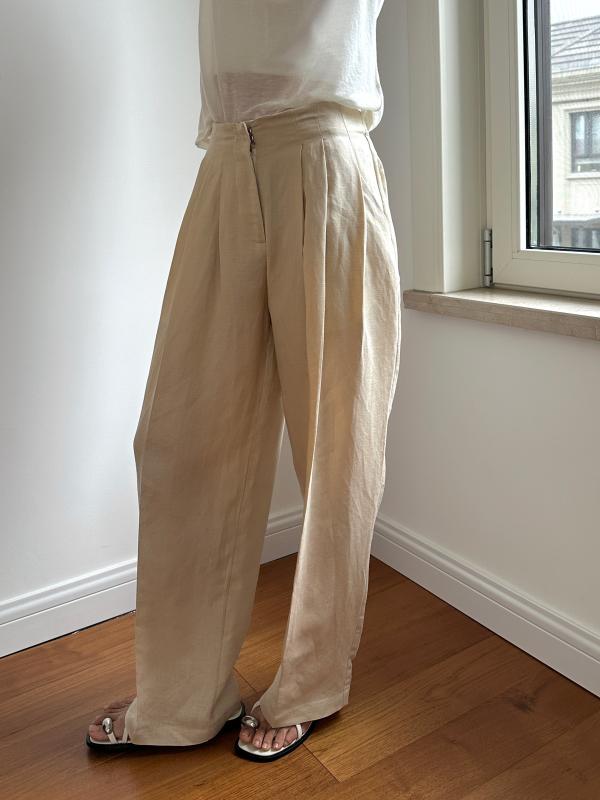 リネン 広広としたズボン下 レディース 春夏 ベージュ
