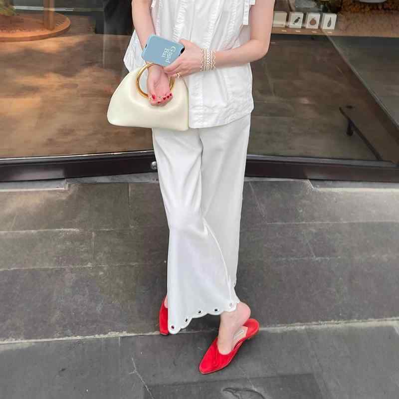ズボン下 九分? 直筒?腿? 休?? レディース 綿麻混 テーパードパンツ 心地よいズボン下 通いズボン下 好いたらしいめ小っちゃいな刺しゅうとパンチング刺しゅう 好いたらしいめ 今めかしい 春夏