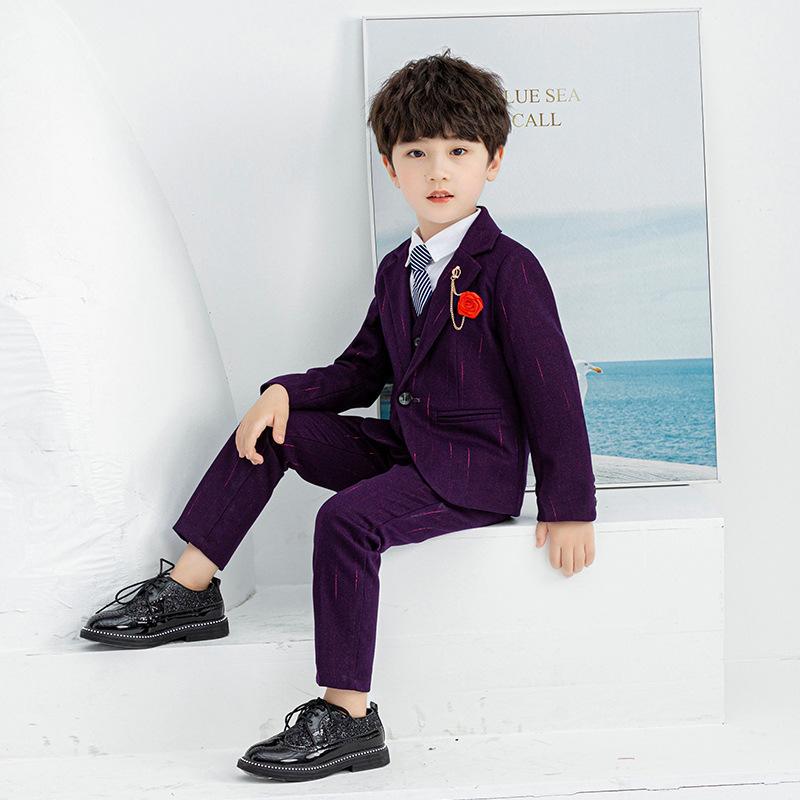 ちびっ子用 セットアップ お坊っちゃん 加厚 透かし彫り柄 秋冬 成人男性服 長袖 長ズボン 告げ知らせる会 華燭の典 はいり込む式 卒式 七五三 お出かけ 普段使い走り 心地よい フォーマル 紺色 紫赤 黒 青 黒