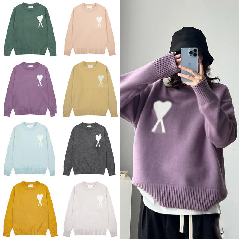 AMI CLAMS ハート型柄 編み物 プルオーバー メンズ レディース 長袖 トップス 秋冬 心地よい 今めかしい 愛くるしい 心地よい 普段使い走り お座敷着 羊毛混 手当たり気味合い パステル色の 通年原料品