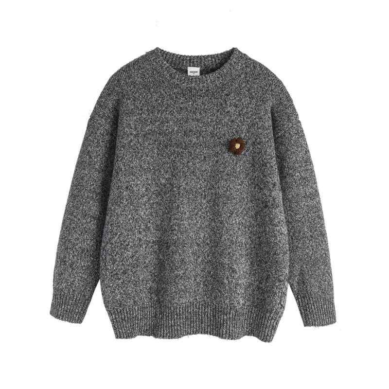 メンズ 編み物スウェーター 円領 長袖 無地 織り柄 薄墨色 M L XL XXL