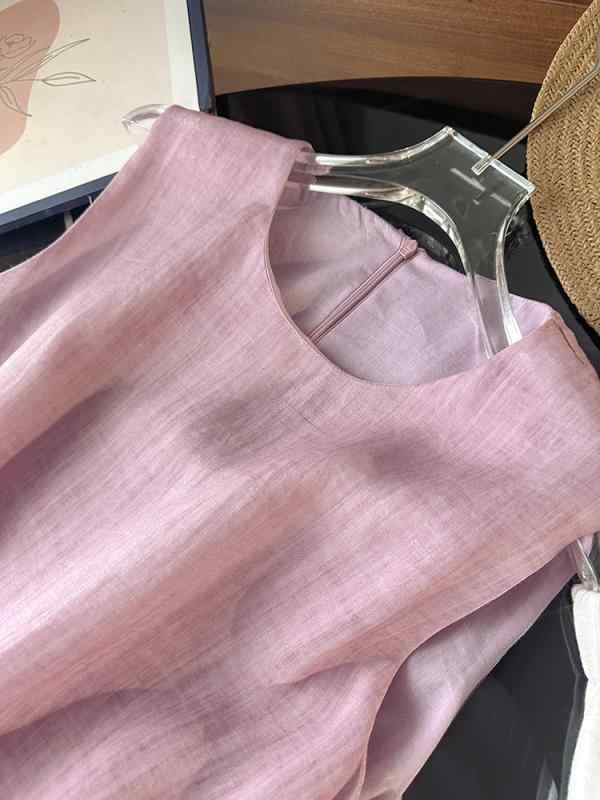 衣装 レディース 春夏 上衣 麻混 涼感 無地 ゆったり 膝下丈 A生産ライン Vのど首 ノースリーブ 心地よい 好いたらしいめ 今めかしい 愛くるしげ 成年者うしろ帯 普段使い走り デイリー若い衆 お出かけ 旅する 伸び伸びする感 雅びやか 口さかしい