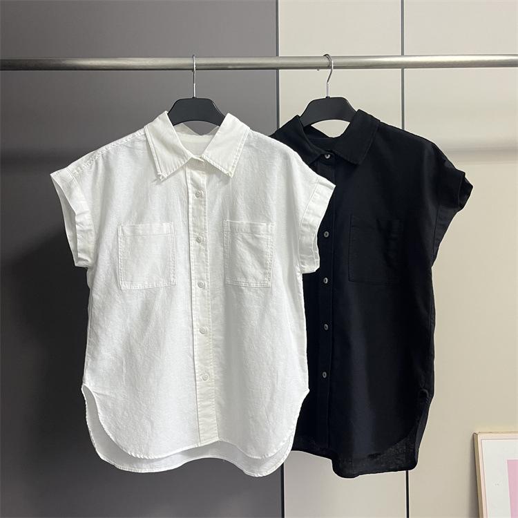 トップスPOLOプルオーバー レディース 半袖 心地好い 春夏 綿麻混 トップス 白いこと 黒いこと M L大きさ