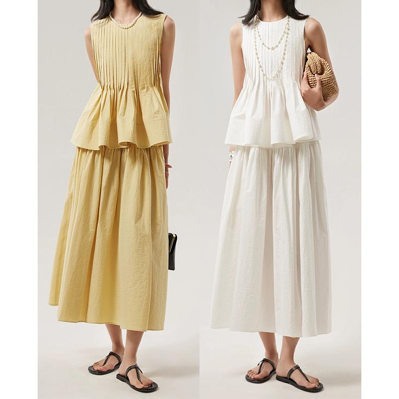 トップス チュニック ノースリーブ Aラインスカート セットアップ 夏用 春用 秋用 綿100% 通勤用 普段使い かわいい おしゃれ かわいい きれいめ Aラインシルエット|フォークBR