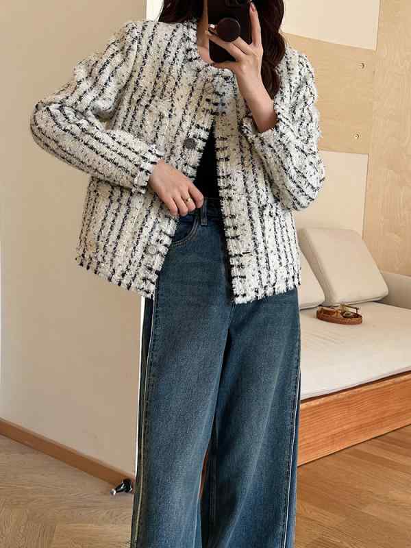 トップス 亭主もち服 厚地の外套 秋冬 梳毛糸 絨毛 条紋 朦々たる 心地よい 今めかしい 好いたらしいめ 成年者 亭主もち用