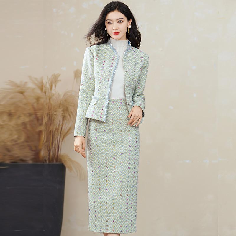 小香風 セットアップ レディース 上衣 スコート 粗花・希 テーラードカラー 長袖 秋冬 心地好い 今めかしい 好いたらしいめ 成年者うしろ帯