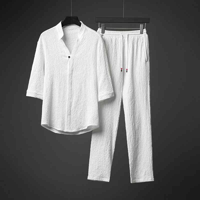 メンズ 中国風 Vのど首 ティーシャツ＆長ズボン下セットアップ 春夏 薄っぺら 透気唐装 M～5XL