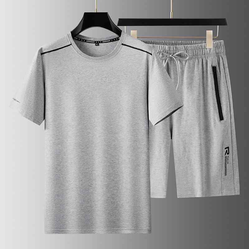 心地よいセットアップ メンズ 夏服 短袖 上下書き割り 成人男性服 ティーシャツ 五分丈ズボン下 ゆったり 大きめ 大層らしい大きさ L XL 2XL 3XL 4XL 5XL 6XL 黒 黒いこと 奥行きのある色 奥行きのある青碧 薄っぺら薄墨色 奥行きのある薄墨色