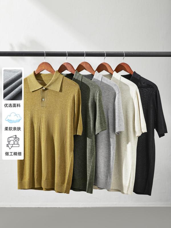 POLOプルオーバー メンズ 通気 吸湿速乾 麻混 編み物プルオーバー 半袖 心地よい 夏 成人男性用 トップス 軽さ 好いたらしい 成人男性服