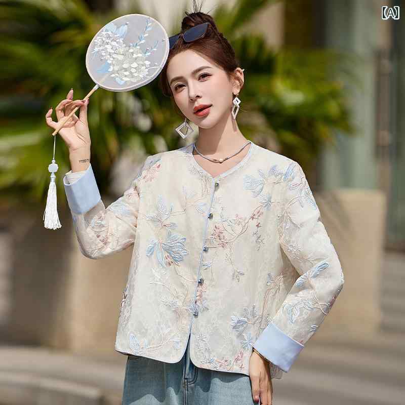 目あたらしい 中国 式の 厚地の外套の お上さんの 小っちゃい 印字機の 春の 服の 2025 新型の軽 国風の 刺しゅうの 春の 夏の 流行病の発生の 薄べったい 印字機の 日よけの 厚地の外套