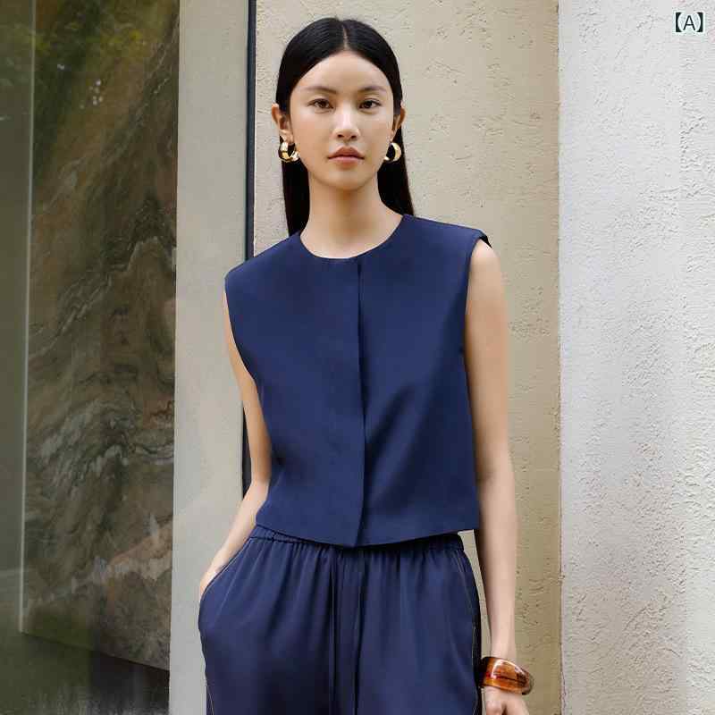 ヘビー シルク ストレッチヘビークレープノースリーブジャケット 女性の ための 2025 夏の新 桑 シルクハイエンドビッグブランドニッチトップ｜フォークBR