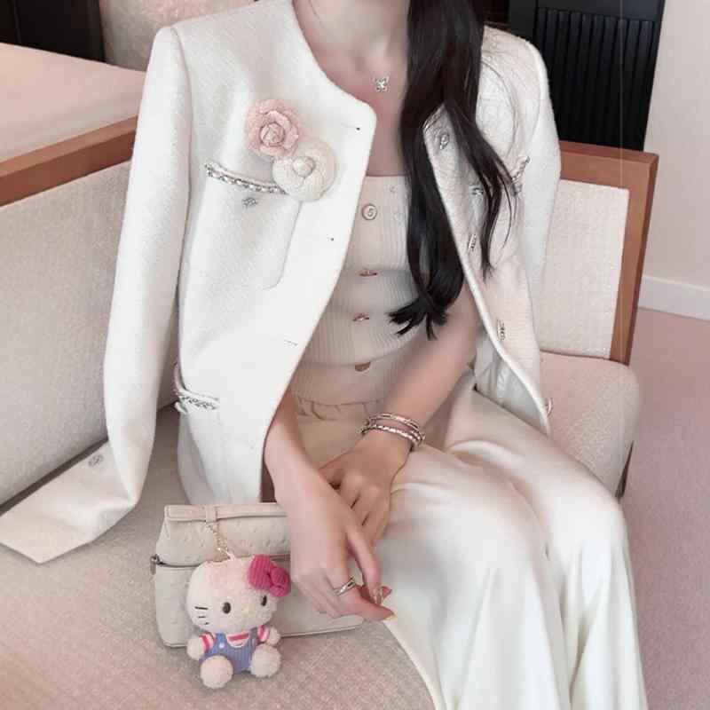 ツィード上衣 レディース 白いこと 名媛風 長袖 円襟 成年者 御膳上等粗花・希 气??雅 小母さん風