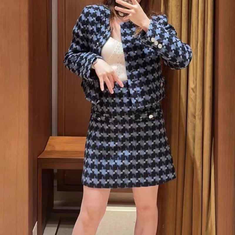 粗花・希 格? 花・希 厚地の外套 裙套装 气?通い ??? ?雅 ?? ?袖 藍灰系 110文字記号