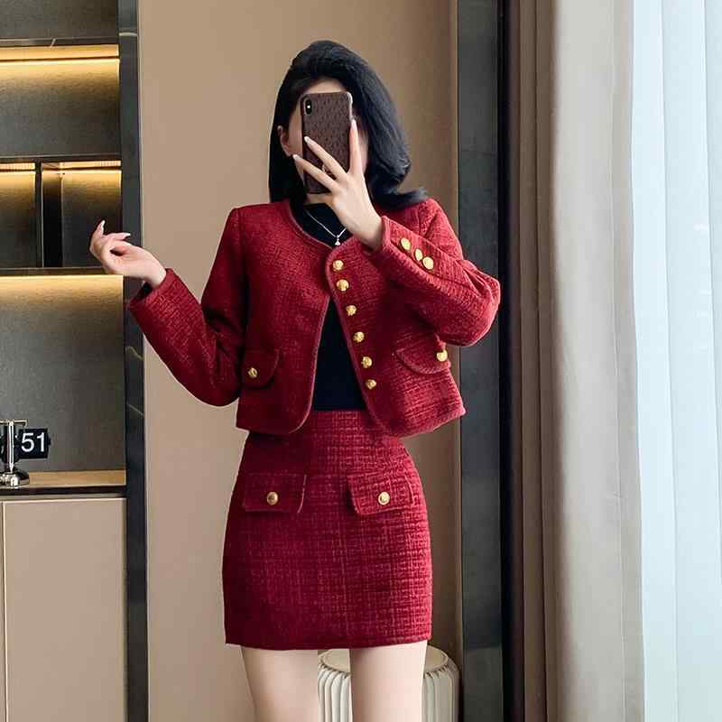 粗花・希厚地の外套 半身裙 套装 女 气? 通い ?色 ?雅