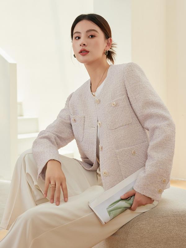 ツィード上衣 レディース 通い 好いたらしいめ 今めかしい 香芋紫 粗花・希 御前上等 雅びやか 成年者っぽい アウター 春 秋 40代 50代 60代 心地よい 好いたらしいめ 通い用 きちり