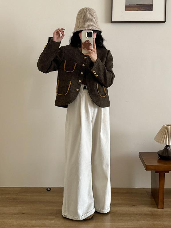 小香風 羊毛 厚地の外套 レディース ?? 粗花・希 遊撃手丈 上張り
