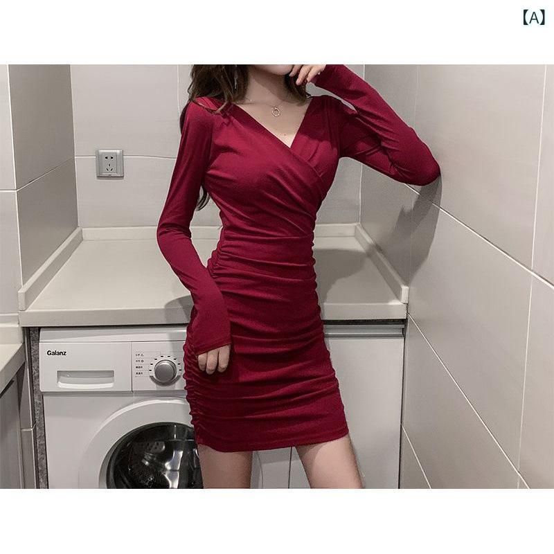 クロス v ネックの セクシーな ワンピースは 腰を 収めて 身を 修めて 痩せて います。｜フォークBR