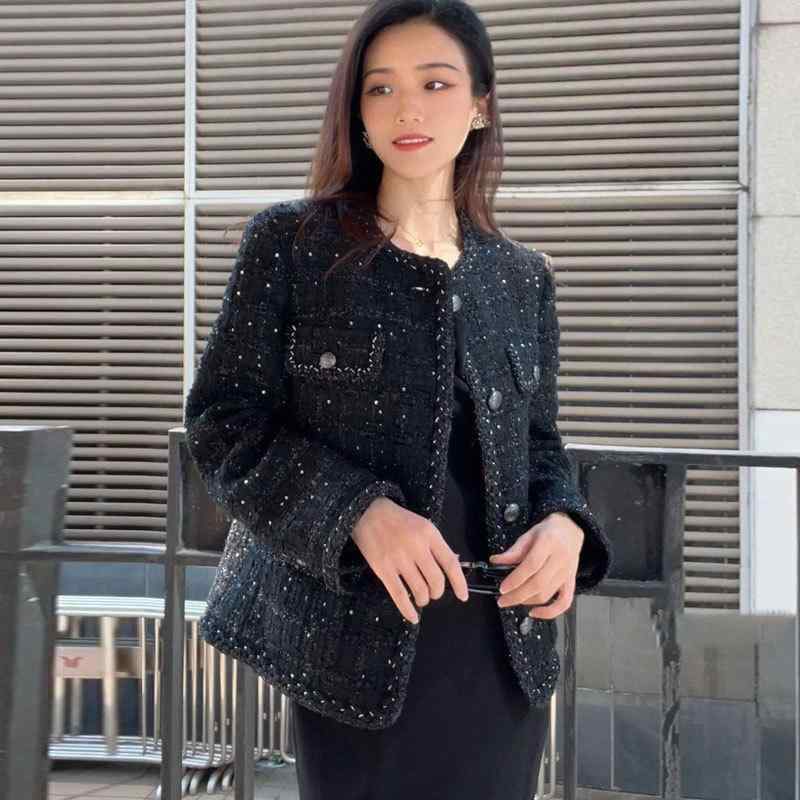 アウター レディース 否色つや 上衣 ツィード風 黒系 通い 好いたらしいめいどいんじゃぱん
