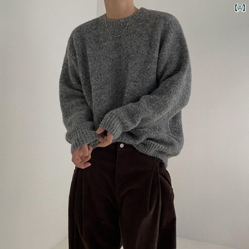 ティーシャツ編み物 メンズ 薄墨色
