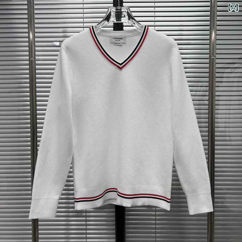 肺結核 トムファクトリー 直営 シンプルニット 男女 兼用 韓国 風 一般受け 縞模様 パイナップル 柄 大きめ V のど首 スウェーター