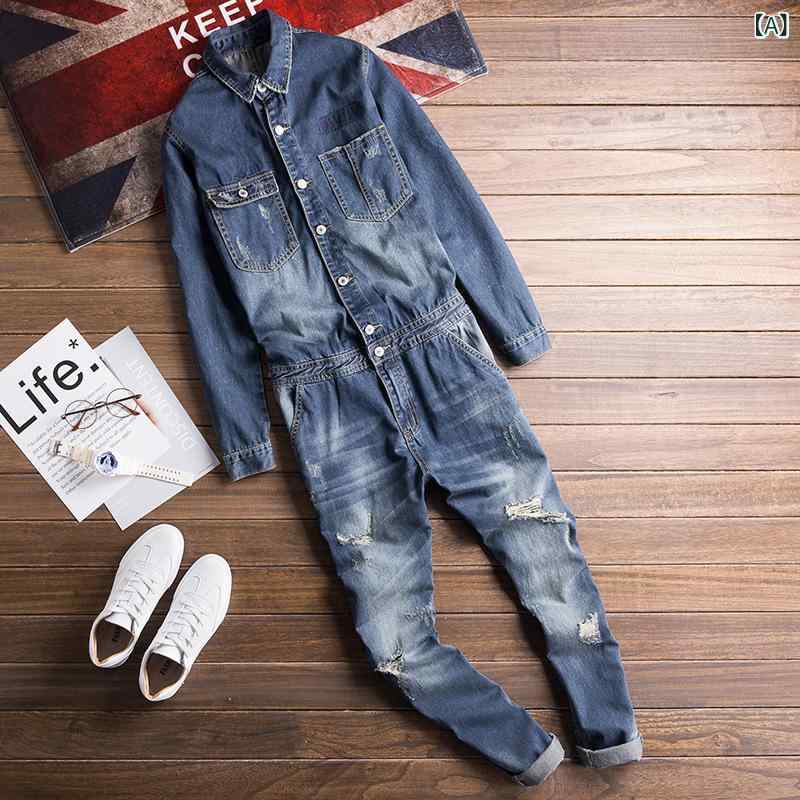 連合王国 ノスタルジックな ジーンズ 大層らしい櫂 背広 メン ズレ トロ ウォ ッシュリッピングジャンプスーツユースデニムパンツ