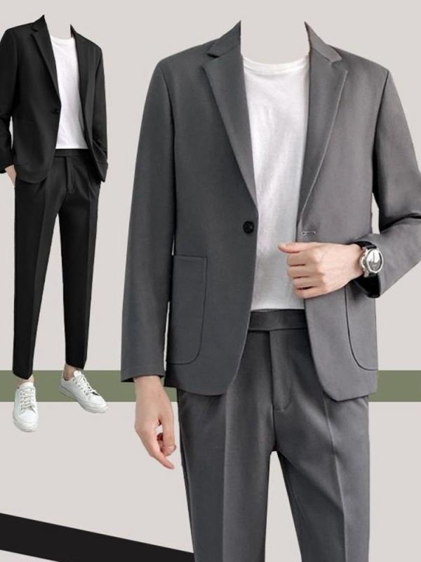 トップス メンズ 薄っぺら上衣 テーラードジャケット 春夏 心地よい 商行為 フォーマル 軽さ 伸縮性 綿 麻 黒いこと 薄墨色 ・稀色