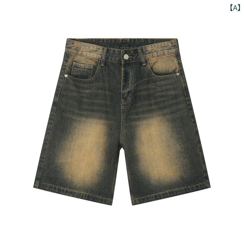 EF JEANS | 2024 夏の新 生産物 水洗いする サビ 土色 日系 韓 系 五 分 ズボン デニム 百 合 男女(x3)